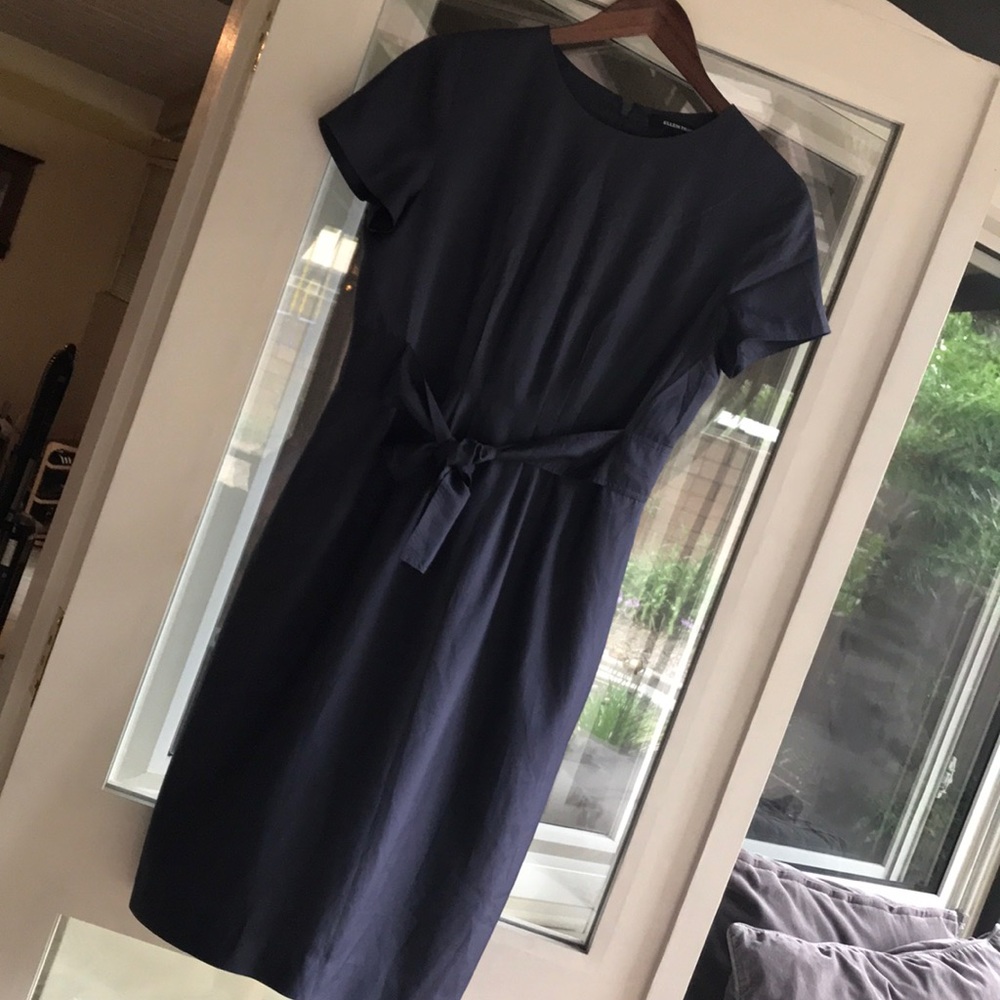 Ellen Tracy blue gray silk dress